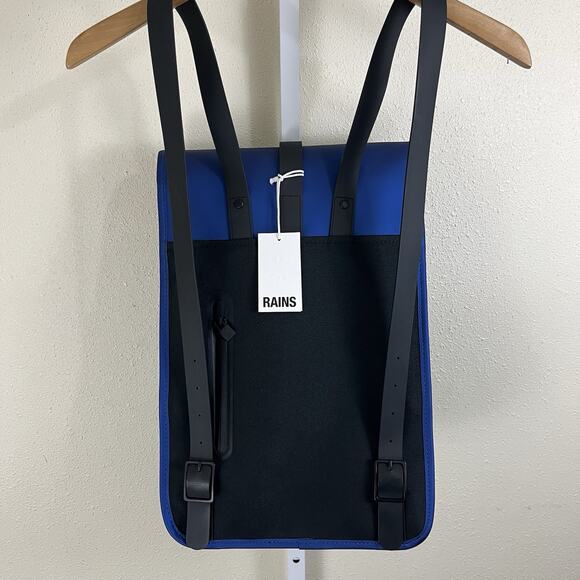 NWT RAINS MiniBackpack Rolltop Rucksack Waterproof Metallic Storm Blue $110 main image 4